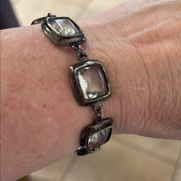unbranded Jewelry - Clear Glass Square Silver Tone Link Bracelet